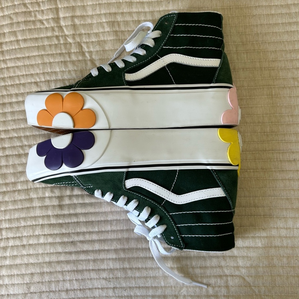 Vans Green High-Top Sneakers with Floral Accents